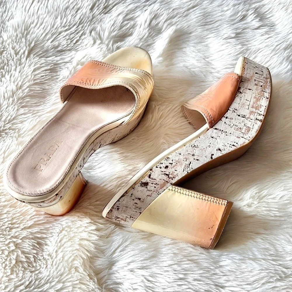 Prada Patent Leather Ombré Cork Platform Heels